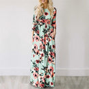 Liora – Elegantes Maxikleid mit Blumenmuster Rundhalsausschnitt und langen Ärmeln