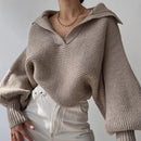Emilia - Laternenhülse Offener Hals Strickpullover