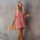 Luna – Boho Minikleid mit tiefem Ausschnitt und verspielten Ärmeln
