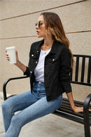 Zoe - Langärmelige Reverskragen Denim Jacke Mit Taschen