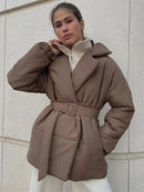 Talia - Warm Langärmelig Gürtel Mantel Mit Taschen