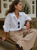 Isla – Button-Down-Hemden mit überschnittenen Schultern und gerollten Ärmeldetails
