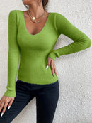 Salome - Lässiger Schlanke Passform V Ausschnitt Strickpullover mit langen Ärmeln