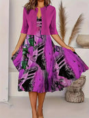 Denise – Blumendruck Midikleid mit Blazer und Kurzarm