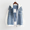 Emilia - Warme Langärmelig Reißverschluss Kapuze Denim Jacke