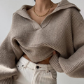Emilia - Laternenhülse Offener Hals Strickpullover