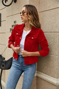 Zoe - Langärmelige Reverskragen Denim Jacke Mit Taschen