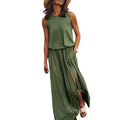 Laura - Lässiges ärmelloses Rundhals Maxikleid mit Schlitz und Taschen