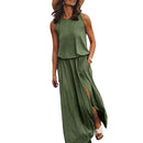 Laura - Lässiges ärmelloses Rundhals Maxikleid mit Schlitz und Taschen