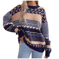 Lena - Lässig Langärmelig Gestrickter Kontrast Rundhals Pullover