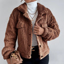 Ella - Warme Langärmelig Vlies Jacke Mit Knöpfen
