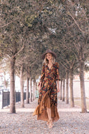Freya -  V Ausschnitt Langärmelig Geblümtes Vintage Kleid