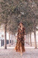 Freya -  V Ausschnitt Langärmelig Geblümtes Vintage Kleid