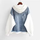 Emilia - Warme Langärmelig Reißverschluss Kapuze Denim Jacke