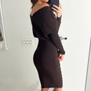 Sibylla - Modisches Taillenkleid mit V Ausschnitt und langen Ärmeln