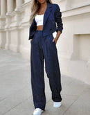 Filipa - Bequemes zweiteiliges Set mit gestreiftem Kurzblazer und Hose