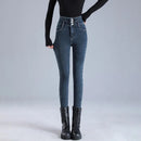 Maria - Schlanke Passform Vlies Auskleidung Hoch tailliert Denim Hosen Mit Taschen