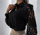 Jasmin - Luxuriöse Netzbluse mit langen Ärmeln und Knöpfen