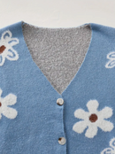Emilia - Langärmelig V Ausschnitt Blumendruck Strickjacke Mit Knöpfen