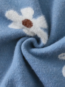 Emilia - Langärmelig V Ausschnitt Blumendruck Strickjacke Mit Knöpfen