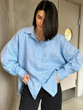 Isla – Button-Down-Hemden mit überschnittenen Schultern und gerollten Ärmeldetails