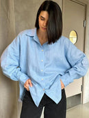 Isla – Button-Down-Hemden mit überschnittenen Schultern und gerollten Ärmeldetails