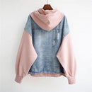 Emilia - Warme Langärmelig Reißverschluss Kapuze Denim Jacke