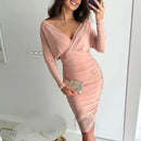 Sibylla - Modisches Taillenkleid mit V Ausschnitt und langen Ärmeln