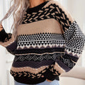 Lena - Lässig Langärmelig Gestrickter Kontrast Rundhals Pullover