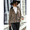 Cleo - Langärmelige Leopardenmuster Flauschig Kapuze Jacke