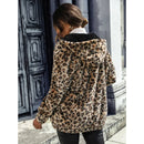 Cleo - Langärmelige Leopardenmuster Flauschig Kapuze Jacke