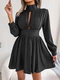 Lisenne - Modisches Langarm Minikleid mit hohem Kragen und Gürteldetail