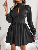 Lisenne - Modisches Langarm Minikleid mit hohem Kragen und Gürteldetail