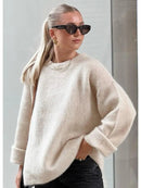 Mia - Langärmelig Rundhalsausschnitt Lose Passform Pullover