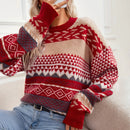 Lena - Lässig Langärmelig Gestrickter Kontrast Rundhals Pullover