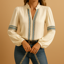 Luisa – Elegante V Ausschnitt Bluse mit langen Ärmeln und entspannter Passform