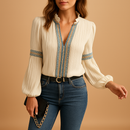 Luisa – Elegante V Ausschnitt Bluse mit langen Ärmeln und entspannter Passform