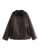 Clara - Langärmelige Vlies Doppelseitig Jacke Mit Taschen
