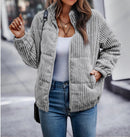 Clara - Langärmelig Reißverschluss Kordjacke Mit Taschen