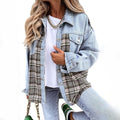 Ottilie - Langärmelige Karierter Druck Denim Jacke Mit Schaltflächen