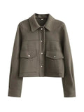 Emilia - Langärmelige Tiefe Taschen Jacke Mit Knopf
