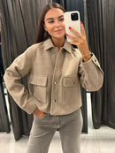 Emilia - Langärmelige Tiefe Taschen Jacke Mit Knopf