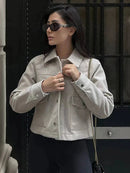 Emilia - Langärmelige Tiefe Taschen Jacke Mit Knopf