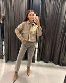 Emilia - Langärmelige Tiefe Taschen Jacke Mit Knopf