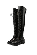 Jade – Overknee Stiefel mit Riemchen vorne und hohem, strukturiertem Schaft