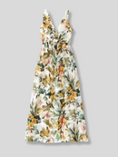Dagmar - Modisches ärmelloses V Ausschnitt Kleid mit Blumendruck