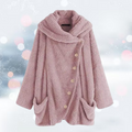 Sophia - Langärmelige Lose Vlies Kapuze Jacke Mit Knöpfen