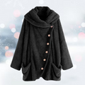 Sophia - Langärmelige Lose Vlies Kapuze Jacke Mit Knöpfen