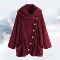 Sophia - Langärmelige Lose Vlies Kapuze Jacke Mit Knöpfen
