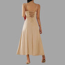 Alina - Modisches Midi Swing Kleid mit schmaler Passform und Spaghetti Trägern